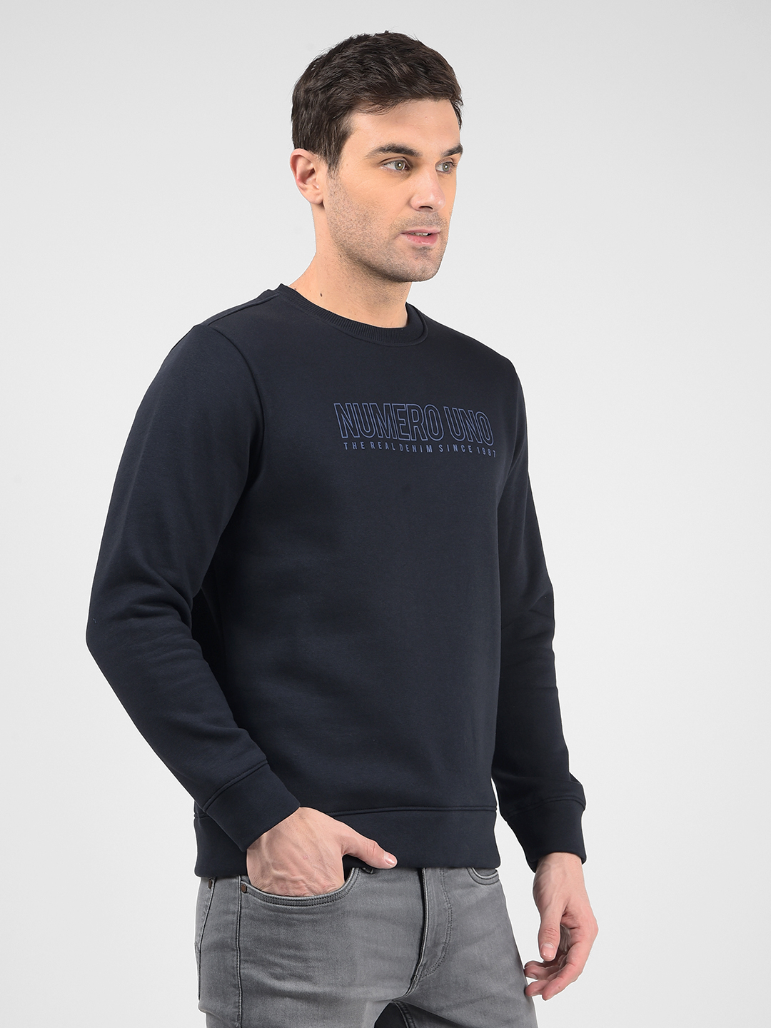 Numero Uno Men Typography Navy Sweat Shirt